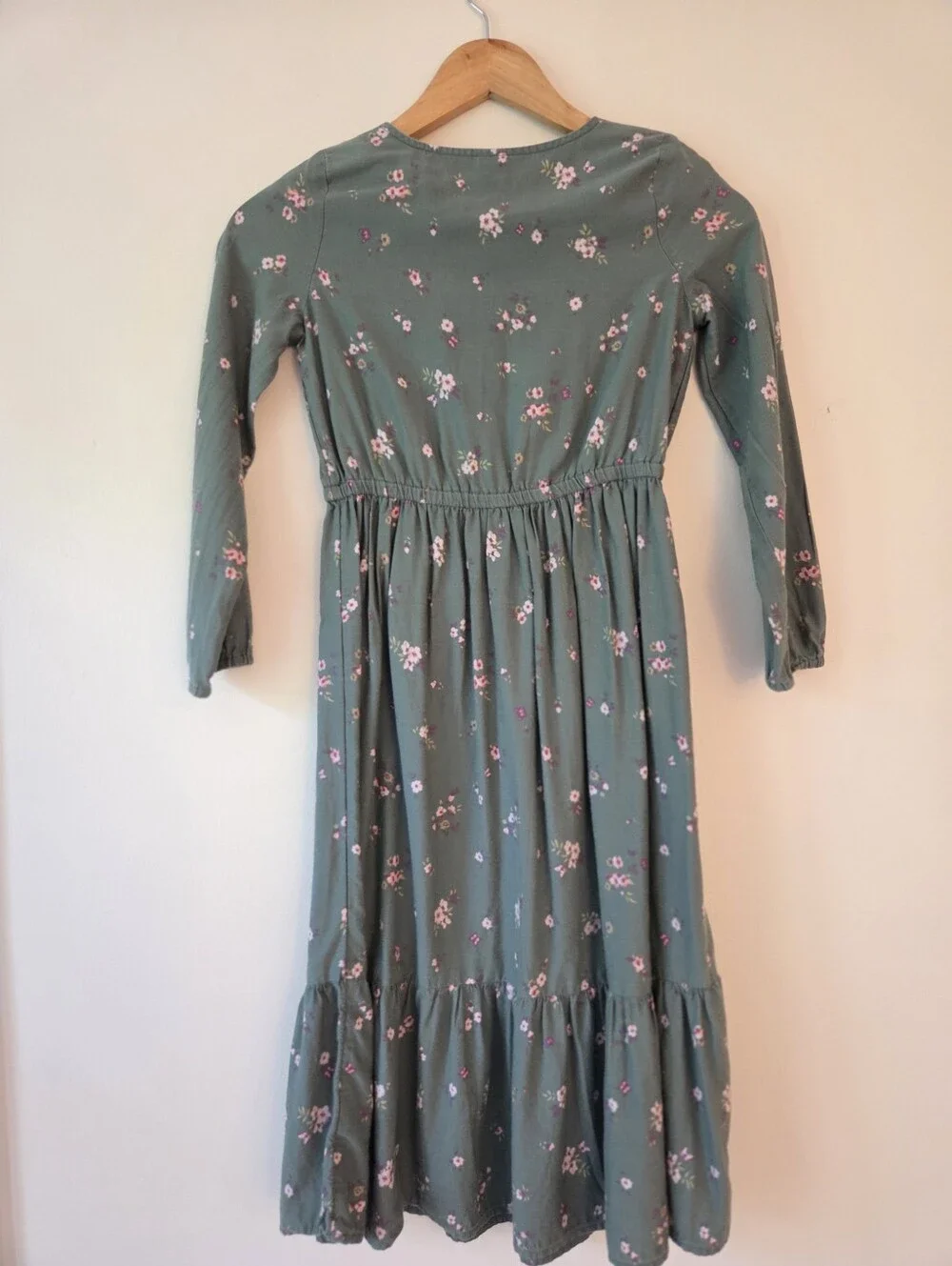Osh Kosh B'Gosh Girls Olive Long Sleeved Cotton Floral Print Dress